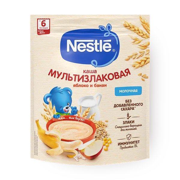 Каша молочная Nestle мультизлаковая с яблоком и бананом с бифидобактериями с 6 месяцев