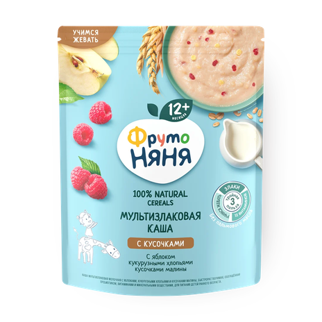 Каша молочная мультизлаковая «Фрутоняня» яблоко-малина-кукурузные хлопья