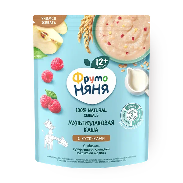 Каша молочная мультизлаковая «Фрутоняня» яблоко-малина-кукурузные хлопья