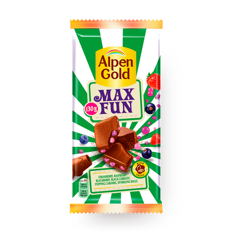 Шоколад Alpen Gold Max Fun со вкусом клубники, малины