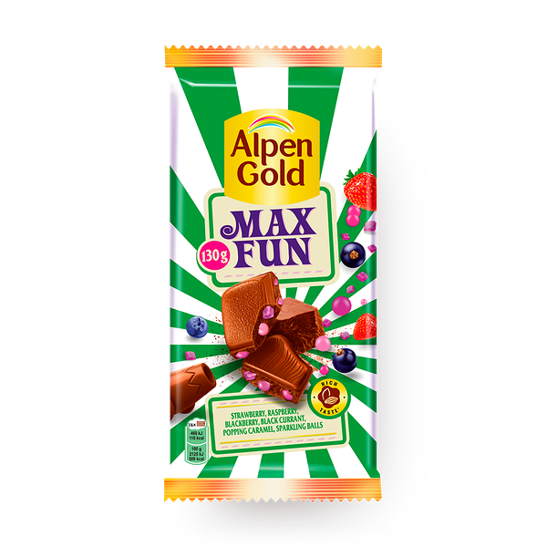 Шоколад Alpen Gold Max Fun со вкусом клубники, малины