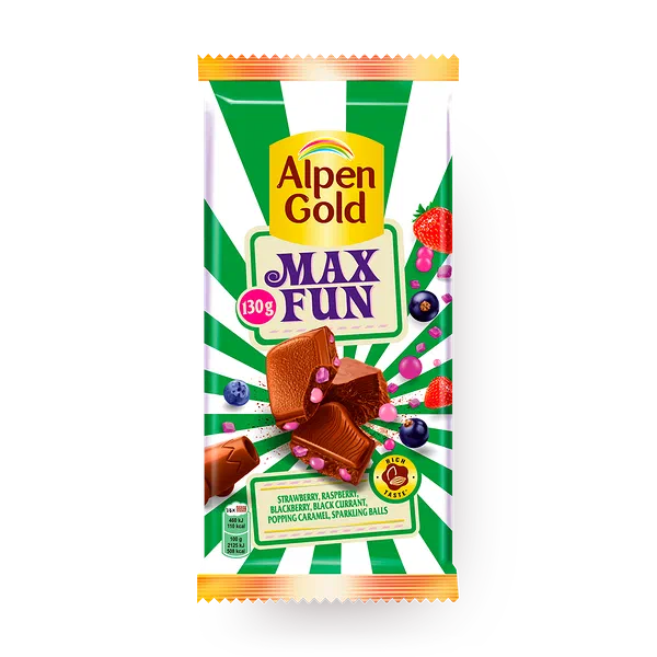 Шоколад Alpen Gold Max Fun со вкусом клубники, малины