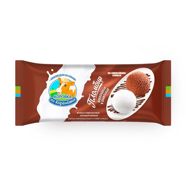Мороженое пломбир «Коровка из Кореновки» шоколадное и ванильное