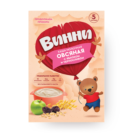 Каша молочная сухая «Винни» растворимая овсяная яблоко-чернослив
