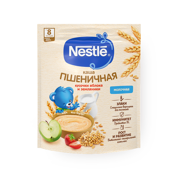 Каша детская пшеничная Nestle земляника-яблоко