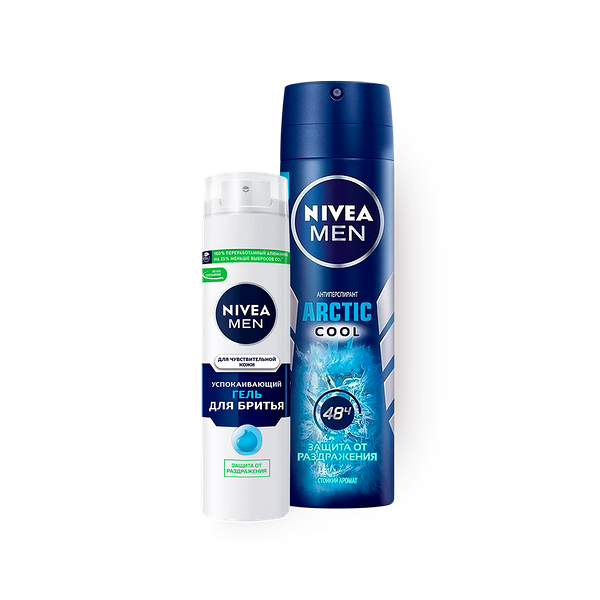 Гель для бритья Nivea Men успокаивающий для чувствительной кожи, 200 ml + Дезодорант-антиперспирант ролик Nivea Men Arctic Cool, 150 ml