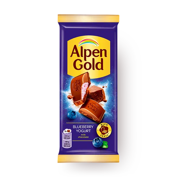 Шоколад молочный Alpen Gold с чернично-йогуртовой начинкой