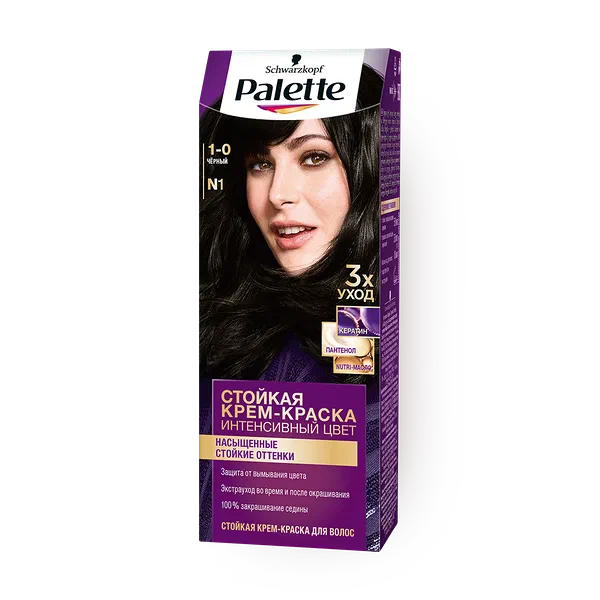Крем-краска для волос Pallette интенсивный цвет 1-0 Чёрный N1