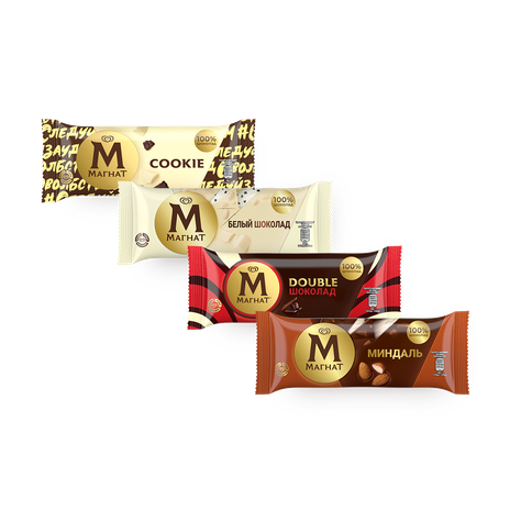 Мороженое «Магнат» белый шоколад с миндалём, миндаль, Double шоколад, Cookie