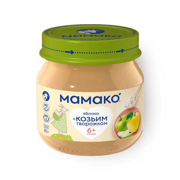 Пюре «Мамако» яблоко с козьим творожком с 6 месяцев