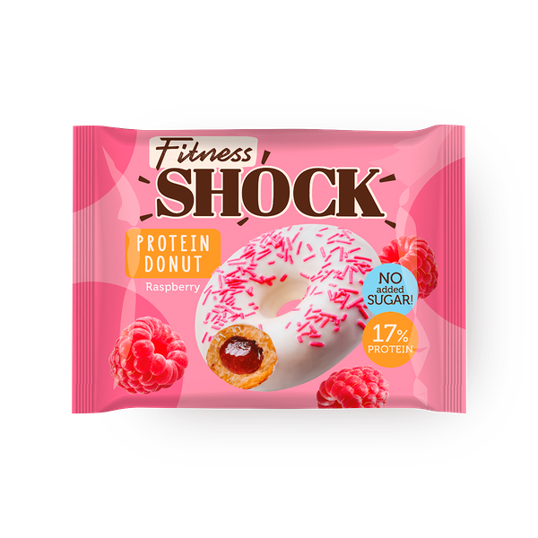 Донат протеиновый FitnessShock с малиновой начинкой