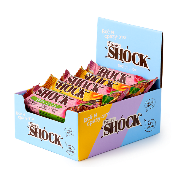Батончик протеиновый vegan FitnesShock ассорти 12 шт.