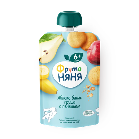 Пюре «ФрутоНяня» яблоко-груша-банан-персик с йогуртом с 6 месяцев