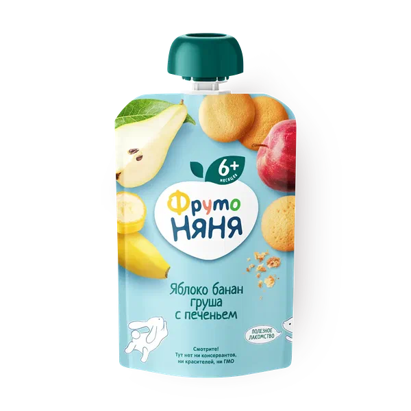 Пюре «ФрутоНяня» яблоко-груша-банан-персик с йогуртом с 6 месяцев