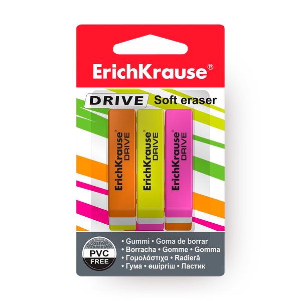 Ластик Erich Krause Drive Neon 3 шт