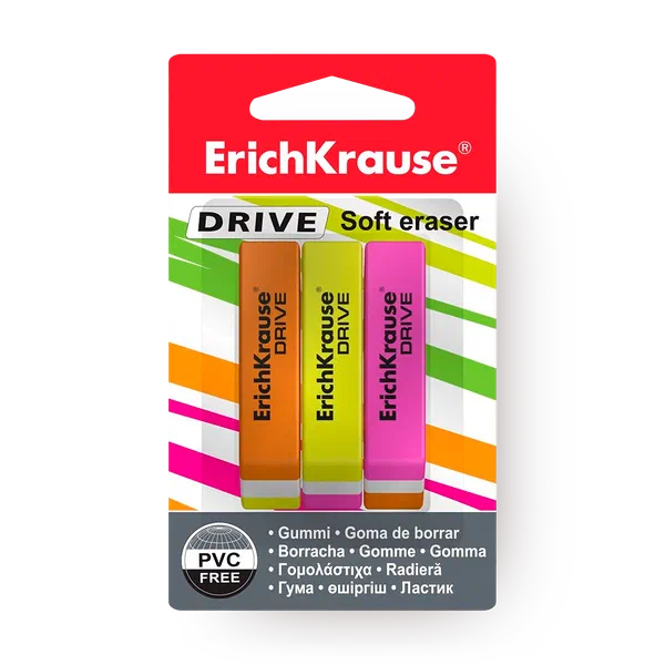 Ластик Erich Krause Drive Neon 3 шт