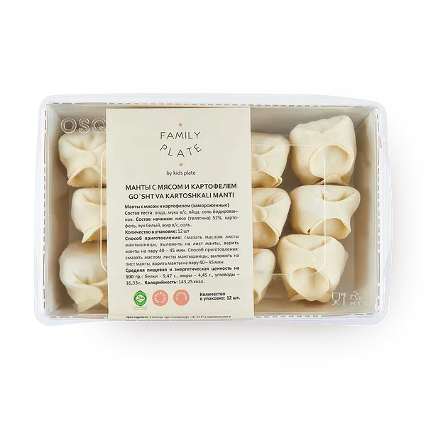 Манты с мясом и картофелем Family Plate By Kid’s Plate замороженные 12 шт