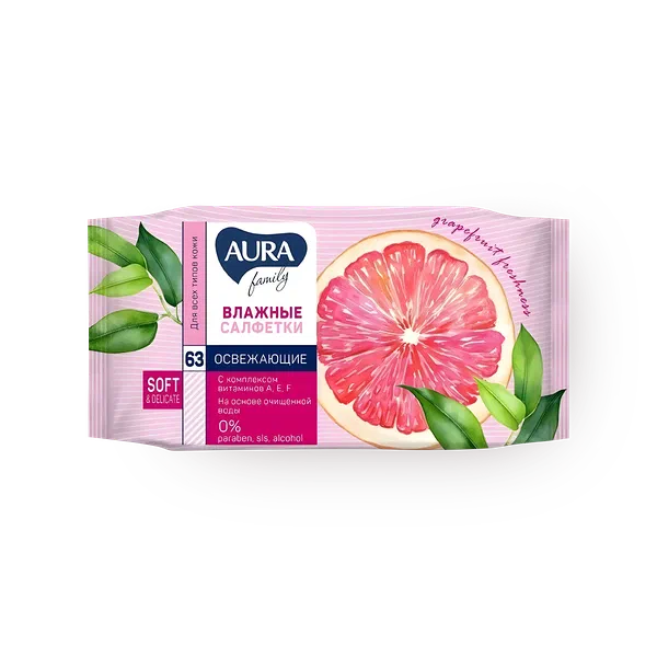 Влажные салфетки Aura освежающие для всей семьи