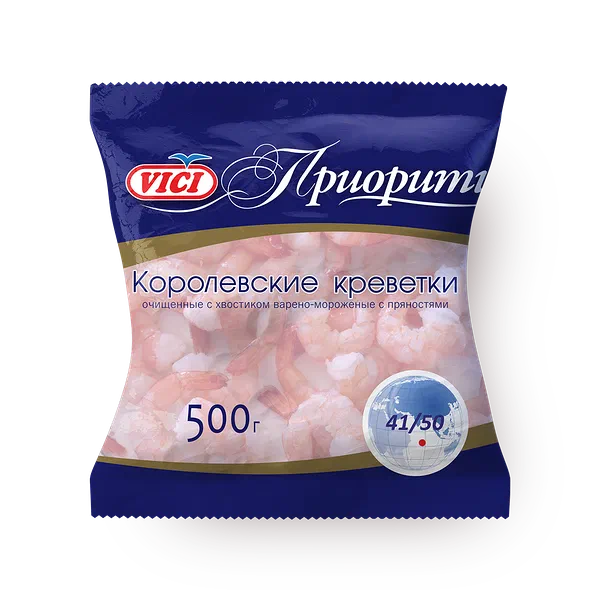 Креветки королевские 41/50 Vici очищенные с хвостом варёно-мороженые