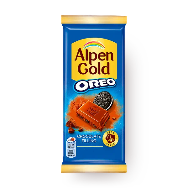 Шоколад молочный Орео Alpen Gold с шоколадной начинкой и кусочками печенья
