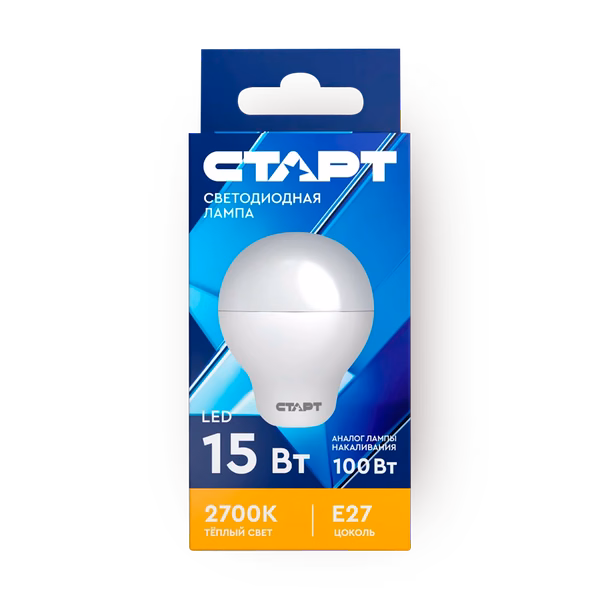 Лампа светодиодная «Старт» LEd Е27 15W30 груша, тёплый свет
