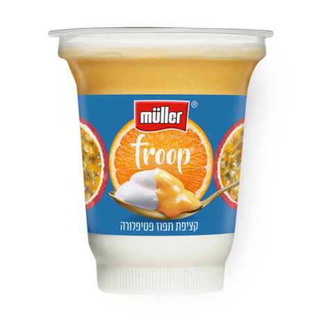 Muller Froop Yogurt with orange and passion fruit whipped cream