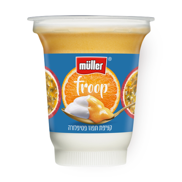 Muller Froop Yogurt with orange and passion fruit whipped cream