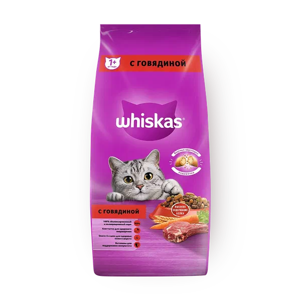 Сухой корм для кошек Whiskas подушечки с говядиной
