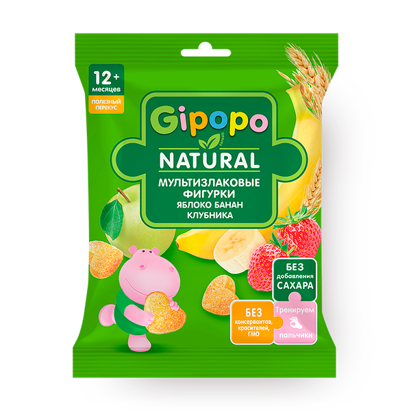 Фигурки детские мультизлаковые Gipopo яблоко, банан, клубника