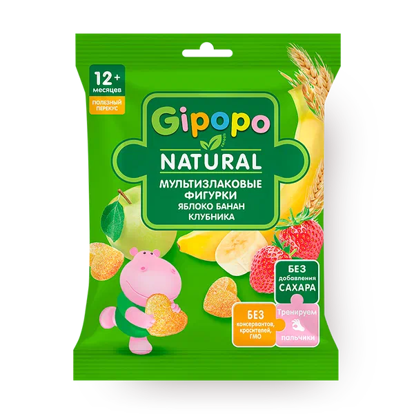 Фигурки детские мультизлаковые Gipopo яблоко, банан, клубника