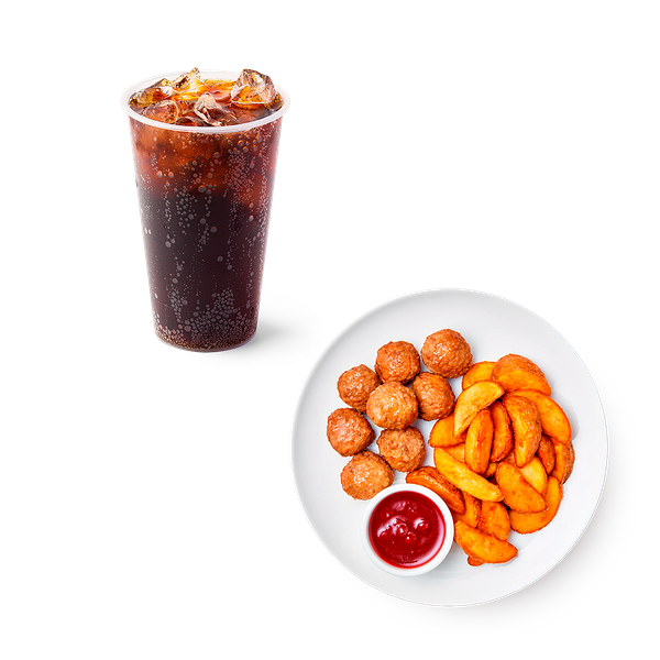 Фрикадельки с картофелем по-деревенски «Из Лавки» + Напиток Лимонад Coca-Cola со льдом «Из Лавки»