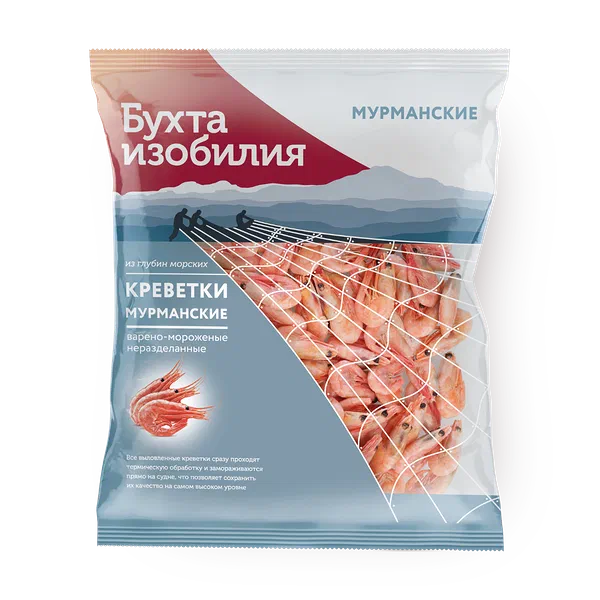 Креветки мурманские «Бухта изобилия» варёно-мороженые