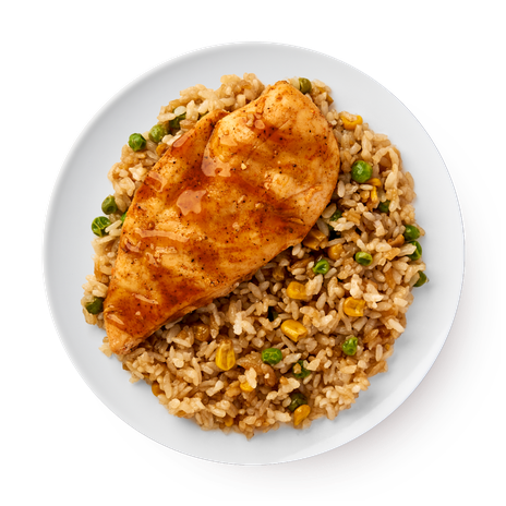 Куриная грудка с рисом и овощами с соусом терияки Mfood.kz