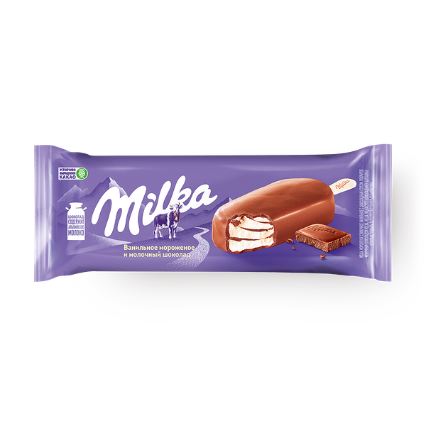 Мороженое ванильное Milka с молочным шоколадом в глазури эскимо