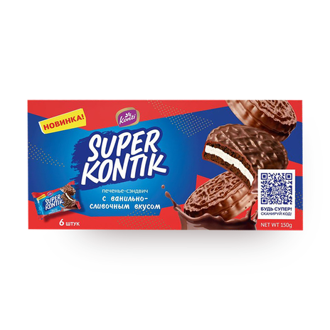 Печенье-сэндвич «Супер-контик» с ванильно-сливочным вкусом