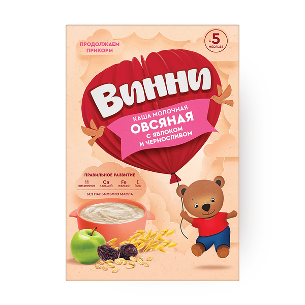 Каша молочная сухая «Винни» растворимая овсяная яблоко-чернослив