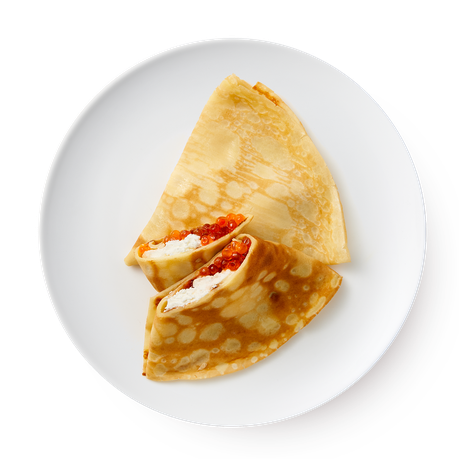 Блинчики с красной икрой и творожным сыром