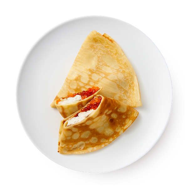 Блинчики с красной икрой и творожным сыром