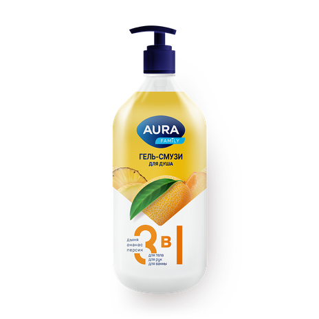 Гель-смузи для душа Aura Family 3 в 1 дыня, ананас и персик