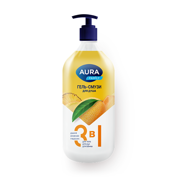 Гель-смузи для душа Aura Family 3 в 1 дыня, ананас и персик
