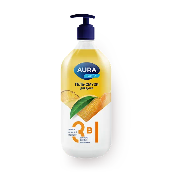 Гель-смузи для душа Aura Family 3 в 1 дыня, ананас и персик