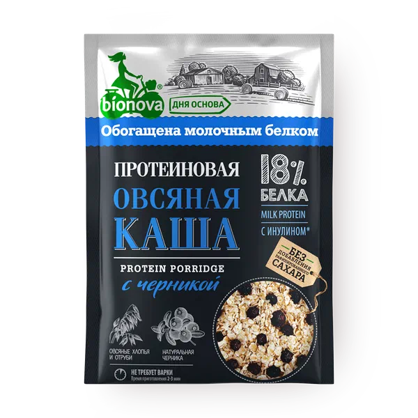 Каша протеиновая овсяная Bionova черника без варки