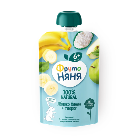 Пюре с творогом «ФрутоНяня» яблоко-банан с 6 месяцев