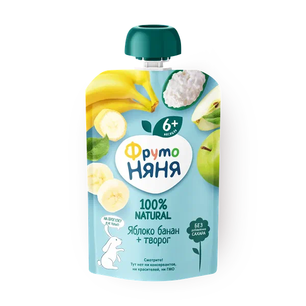 Пюре с творогом «ФрутоНяня» яблоко-банан с 6 месяцев