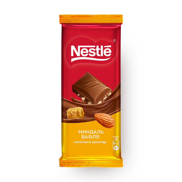 Шоколад молочный Nestle с миндалём и вафлей