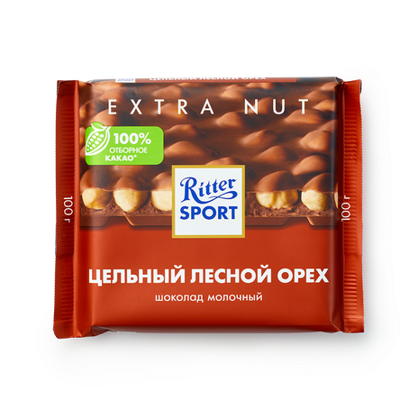 Шоколад молочный Ritter Sport Extra Nut с цельным лесным орехом