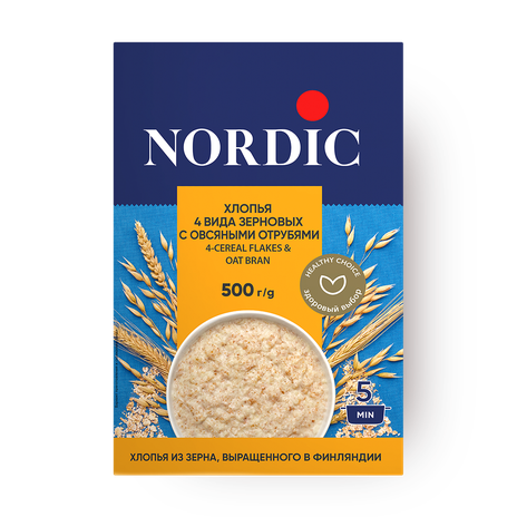 Хлопья 4 вида зерновых с овсяными отрубями Nordic