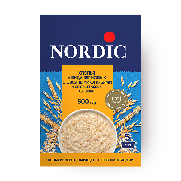 Хлопья 4 вида зерновых с овсяными отрубями Nordic