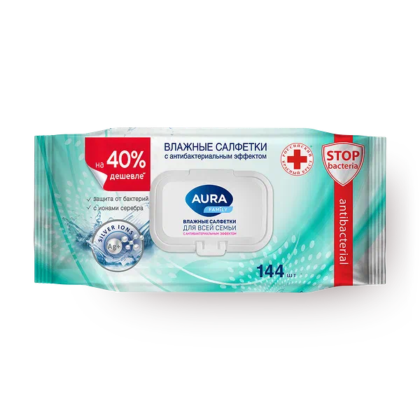 Влажные салфетки антибактериальные Aura