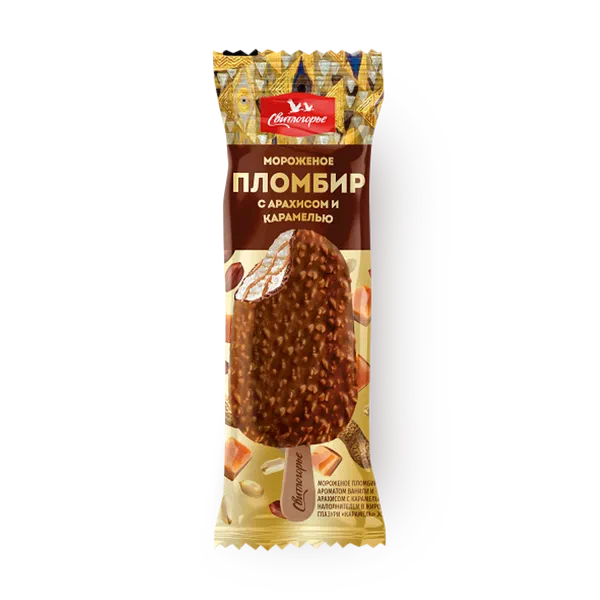 Мороженое пломбир «Свитлогорье» с арахисом и карамелью в глазури эскимо